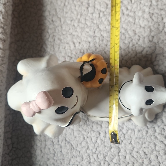 Halloween, Ghost With Pink Bow And Walking Ghost Dog W Pumpkin Figurine Pumpkin - Picture 8 of 8